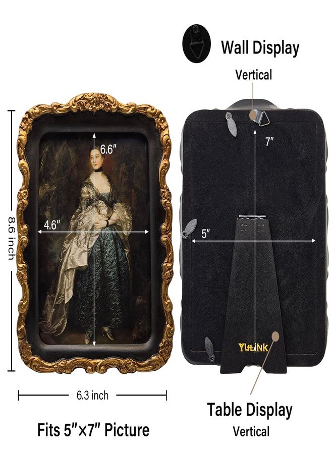 YULINK 5x7 Vintage Picture Frame, Antique Black and Gold Ornate Photo Frame, for Tabletop and Wall Display, Decorative Retro Home Decor, Old Fashioned Photo Gallery Art - Image 4